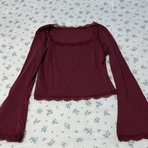 Elegant Burgundy Lace Trim Top